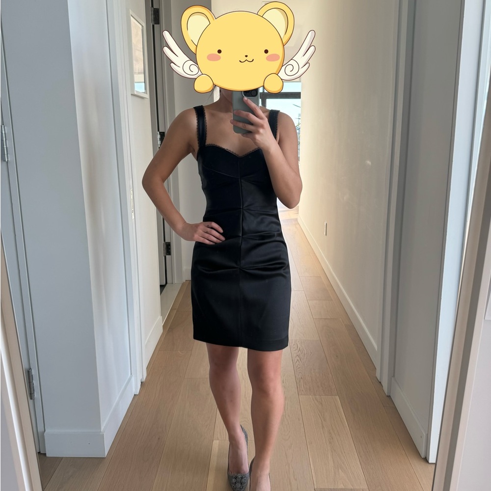 BCBGMaxazria Black Satin Sheath Dress